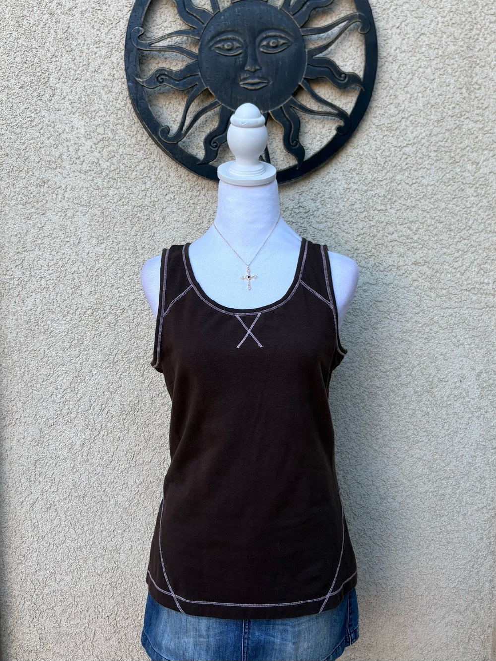 Danskin Brown Baby Pink Activewear Tank Top Gym Y2K